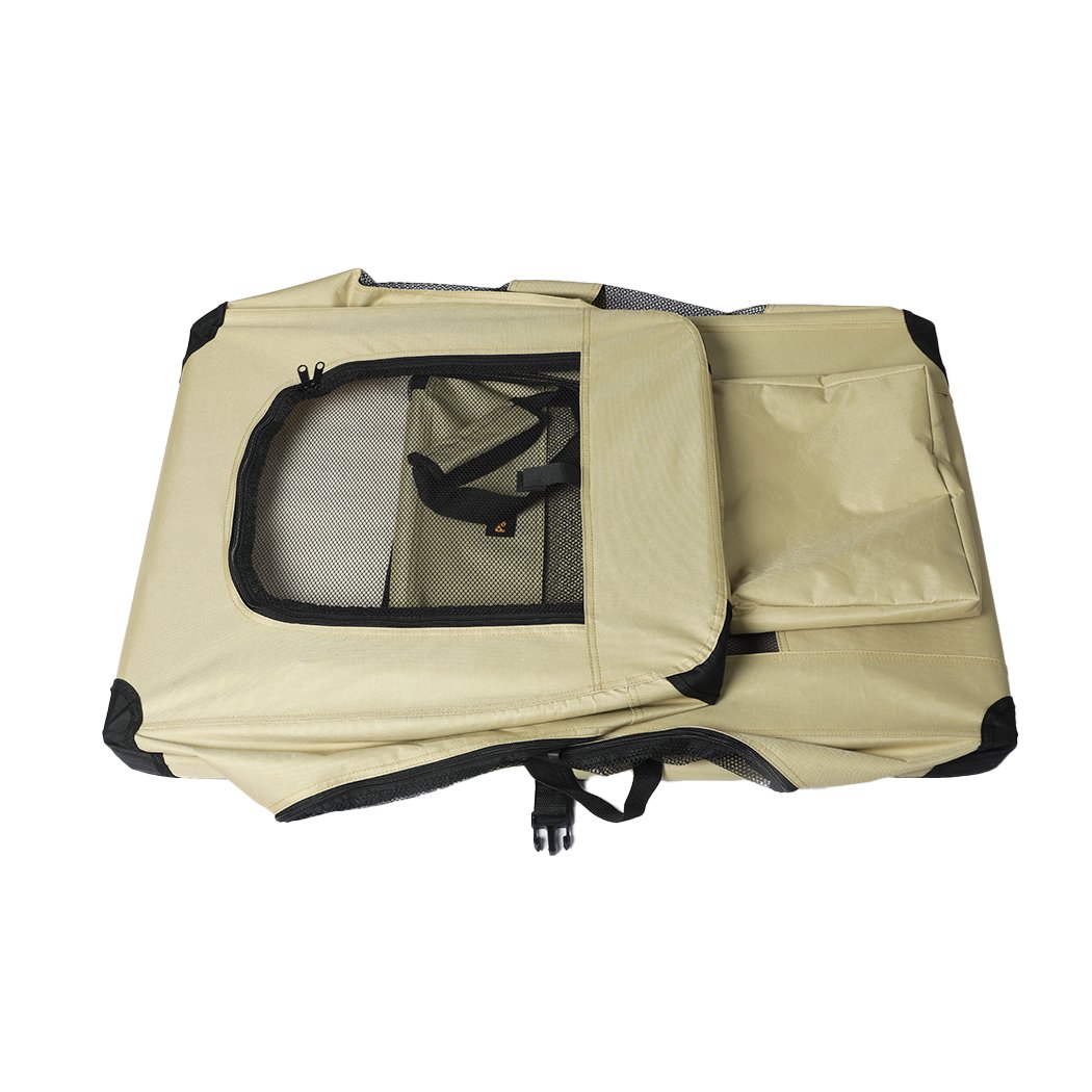 Pet Products Pet Travel Carrier Kennel Folding Soft Sided Dog Crate For Car Cage Large Khaki M