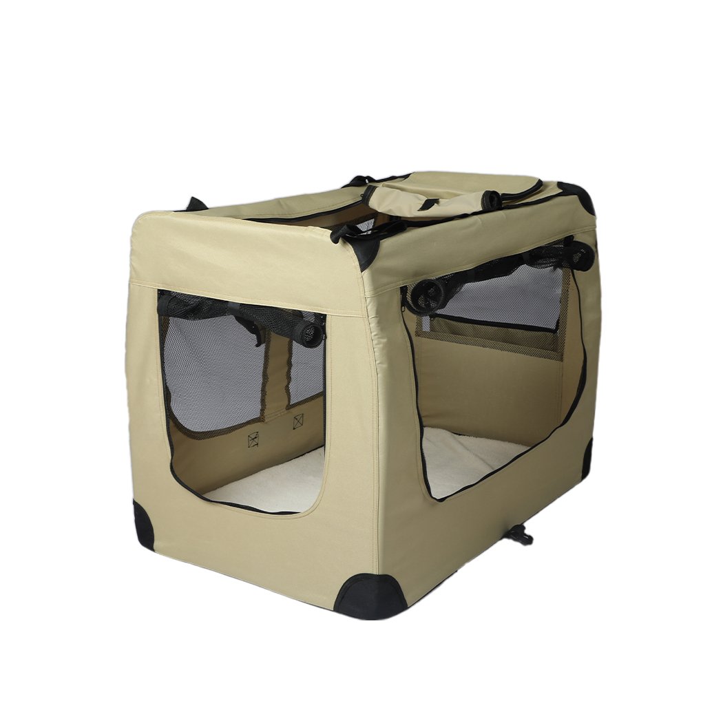 Pet Products Pet Travel Carrier Kennel Folding Soft Sided Dog Crate For Car Cage Large Khaki M