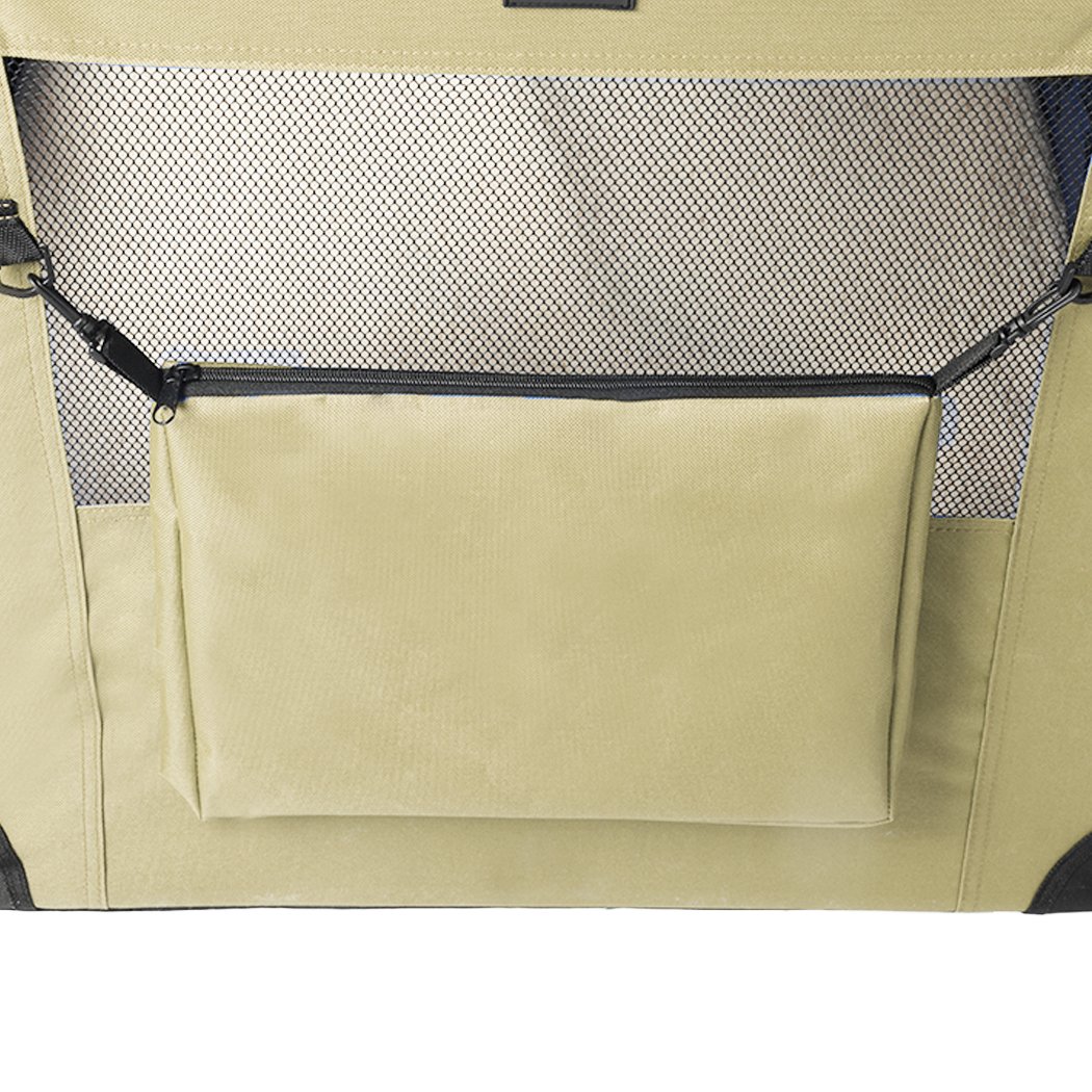 Pet Products Pet Travel Carrier Kennel Folding Soft Sided Dog Crate For Car Cage Large Khaki M