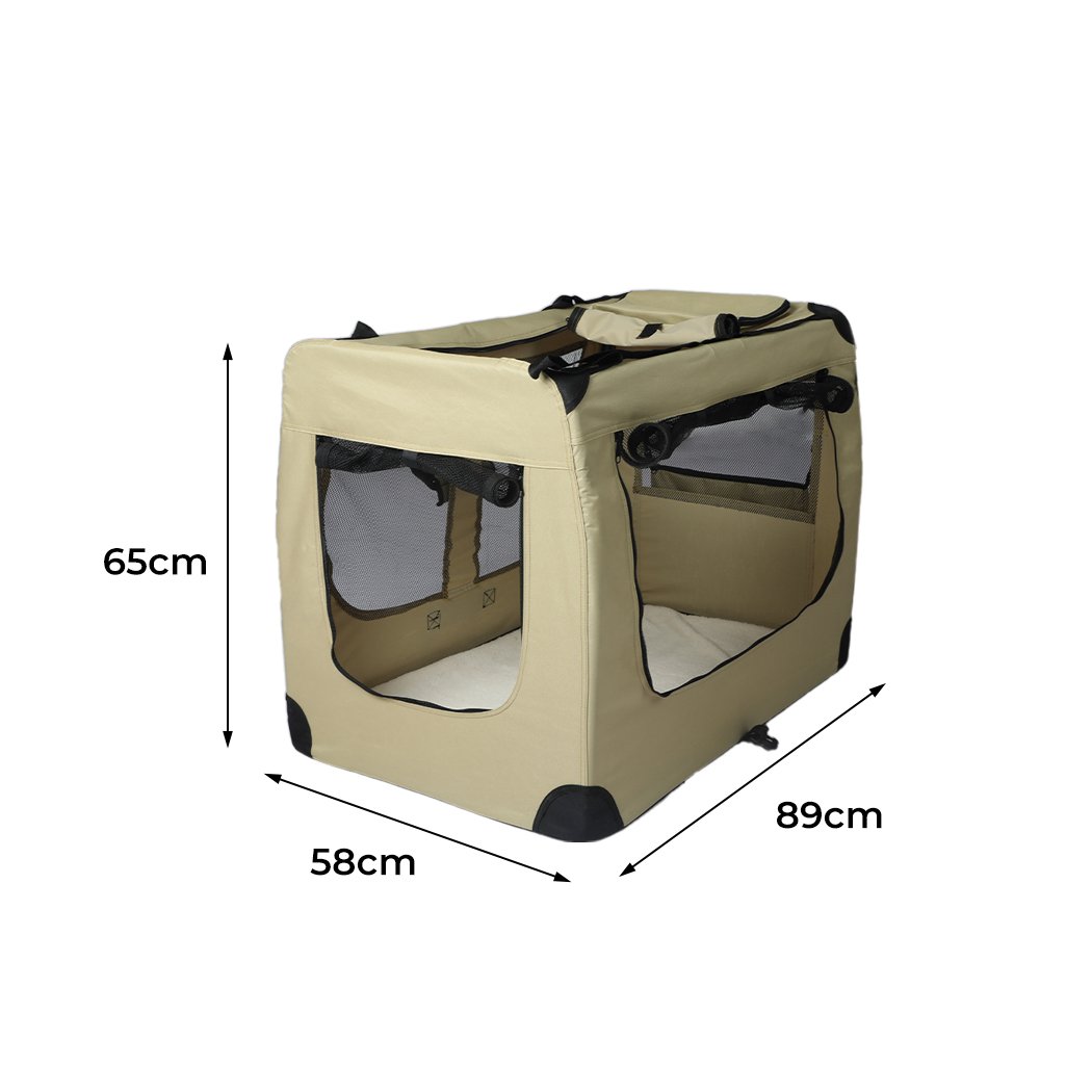 Pet Products Pet Travel Carrier Kennel Folding Soft Sided Dog Crate For Car Cage Large Khaki M