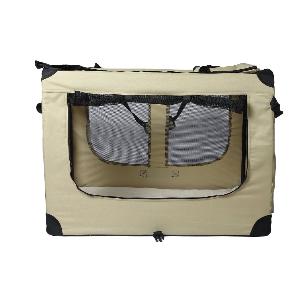 Pet Products Pet Travel Carrier Kennel Folding Soft Sided Dog Crate For Car Cage Large Khaki M