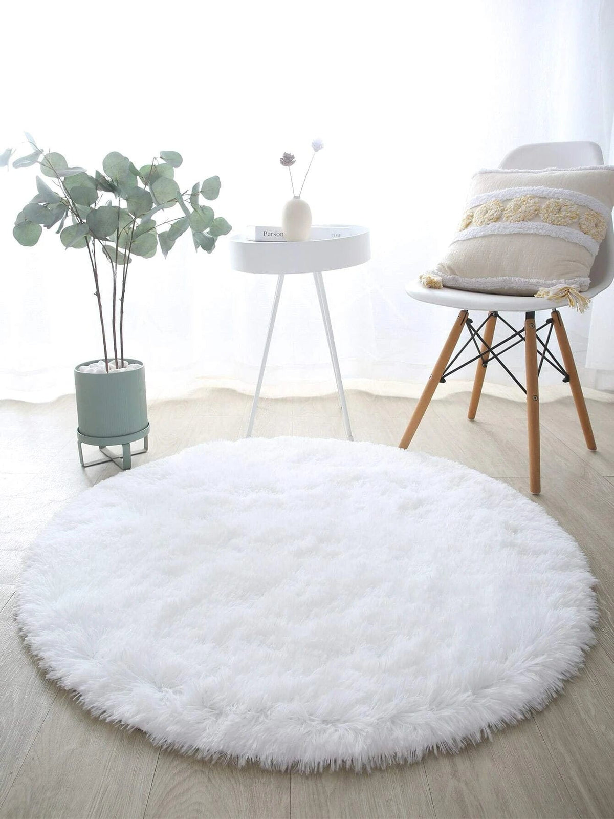 Plain Round Fuzzy Rug Simple deals