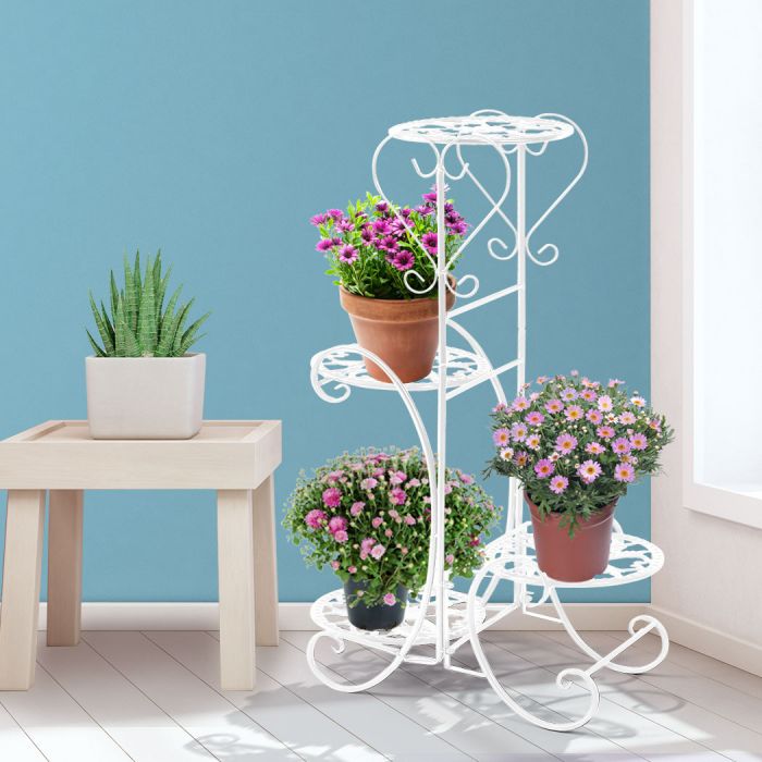 Plant Stand Outdoor Indoor Metal Flower Pots Rack-White