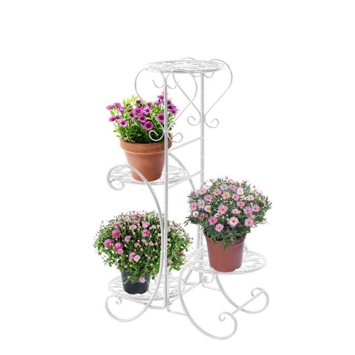 Plant Stand Outdoor Indoor Metal Flower Pots Rack-White