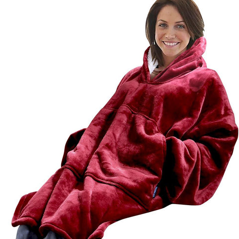 Plush Fleece Hoodie Blanket Pajamas Burgundy
