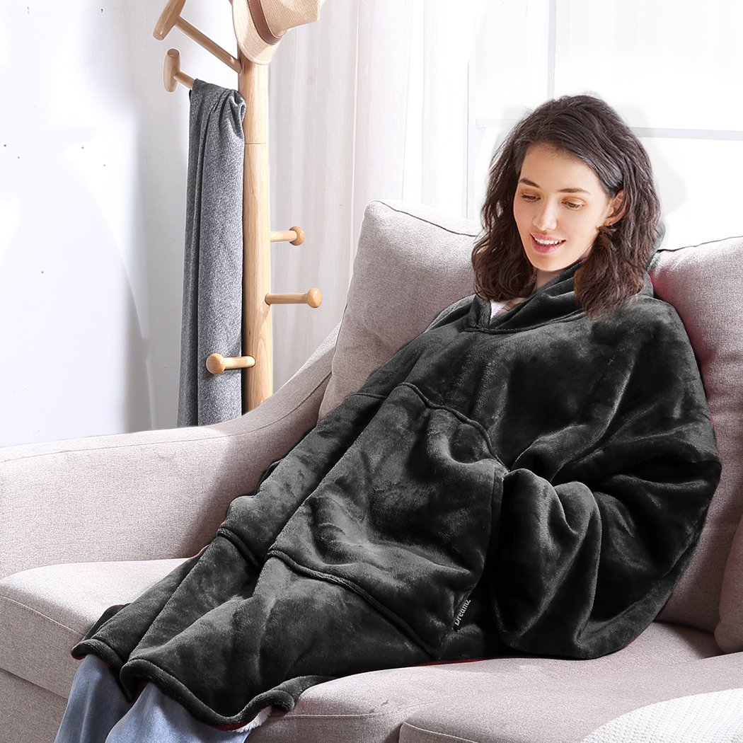 bedding Plush Fleece Hoodie Blanket Pajamas Grey