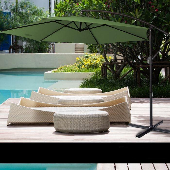 Green Polyester fabric 3 Metre Cantilever Umbrella (No Cover)