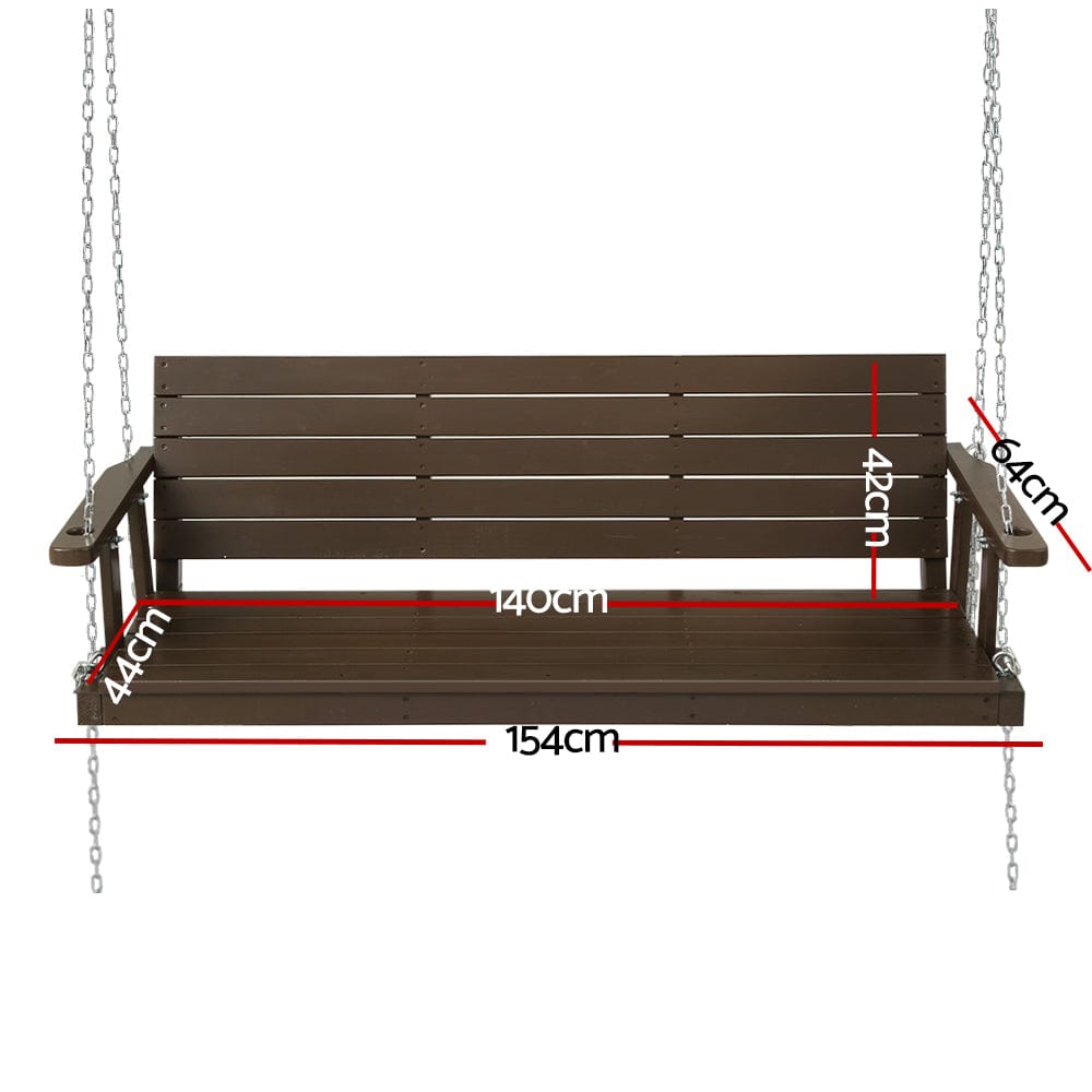 Porch Swing Chair with Chain Outdoor Furniture 3 Seater Bench Wooden Brown