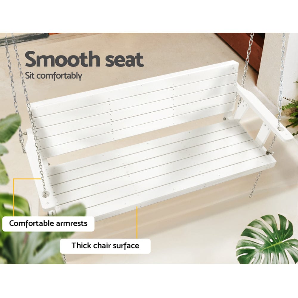 Porch Swing Chair with Chain Outdoor Furniture 3 Seater Bench Wooden White