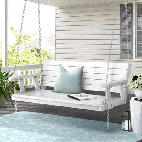 Porch Swing Chair with Chain Outdoor Furniture 3 Seater Bench Wooden White