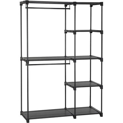 Portable Closet Wardrobe With 2 Hanging Rods Black