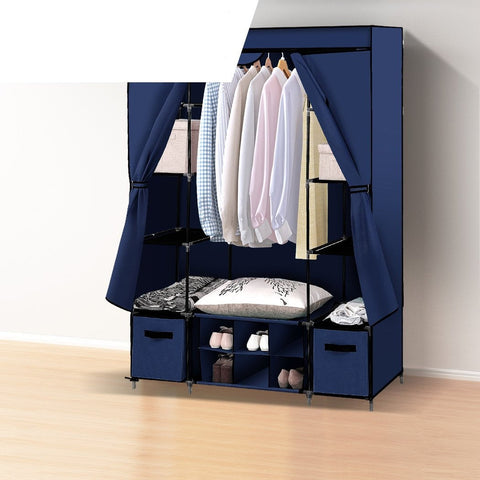 Portable cloth Storage Wardrobes Navy Blue