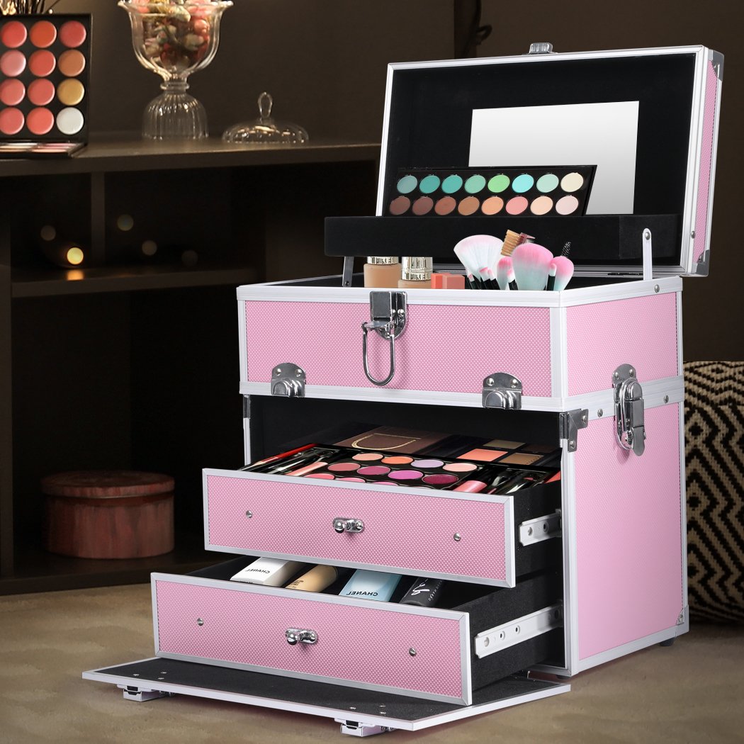 Makeup Storage Organizer Portable Makeup Case Cosmetic Organiser box pink