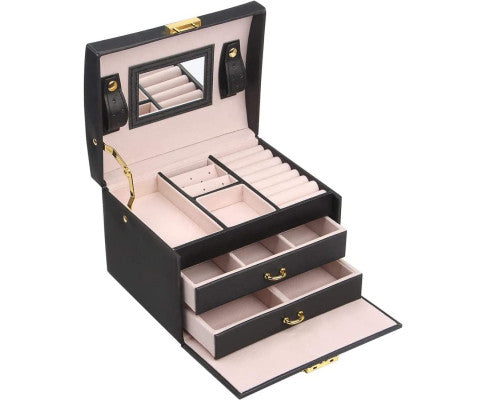 Portable PU leather Travel Jewelry box with three-layer