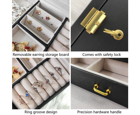Portable PU leather Travel Jewelry box with three-layer