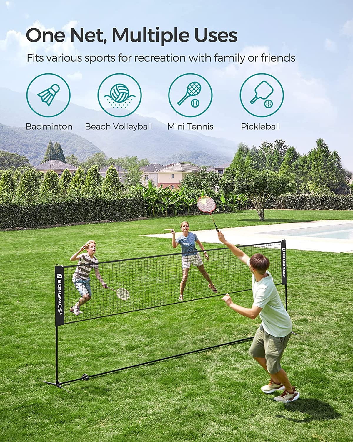 Portable Tennis Badminton Net Black