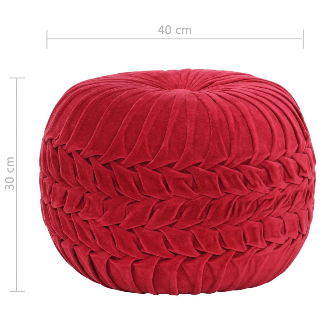 Pouffe Cotton Velvet Smock Design Red