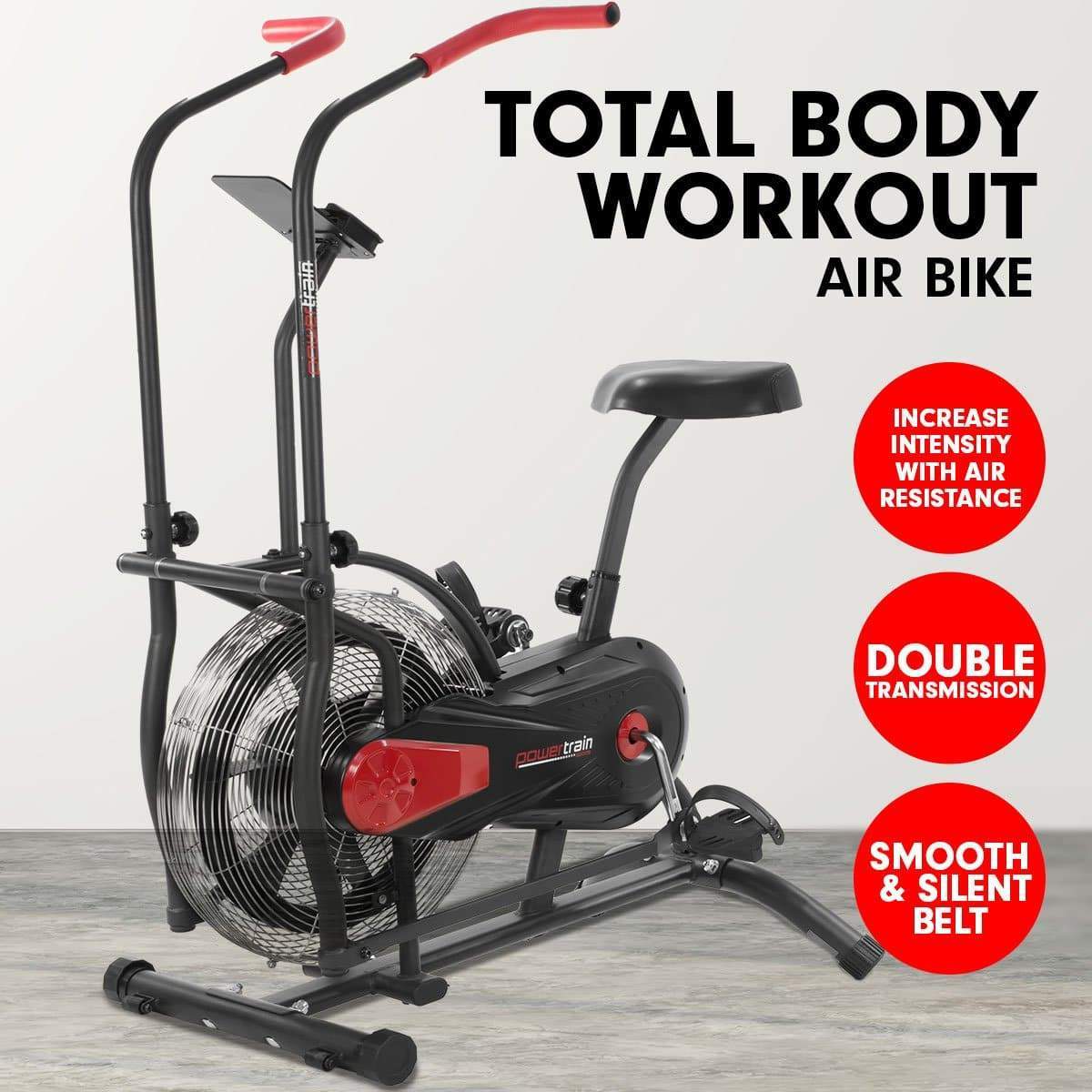 PowerTrain Air Resistance Exercise Bike Spin Fan Equipment Cardio