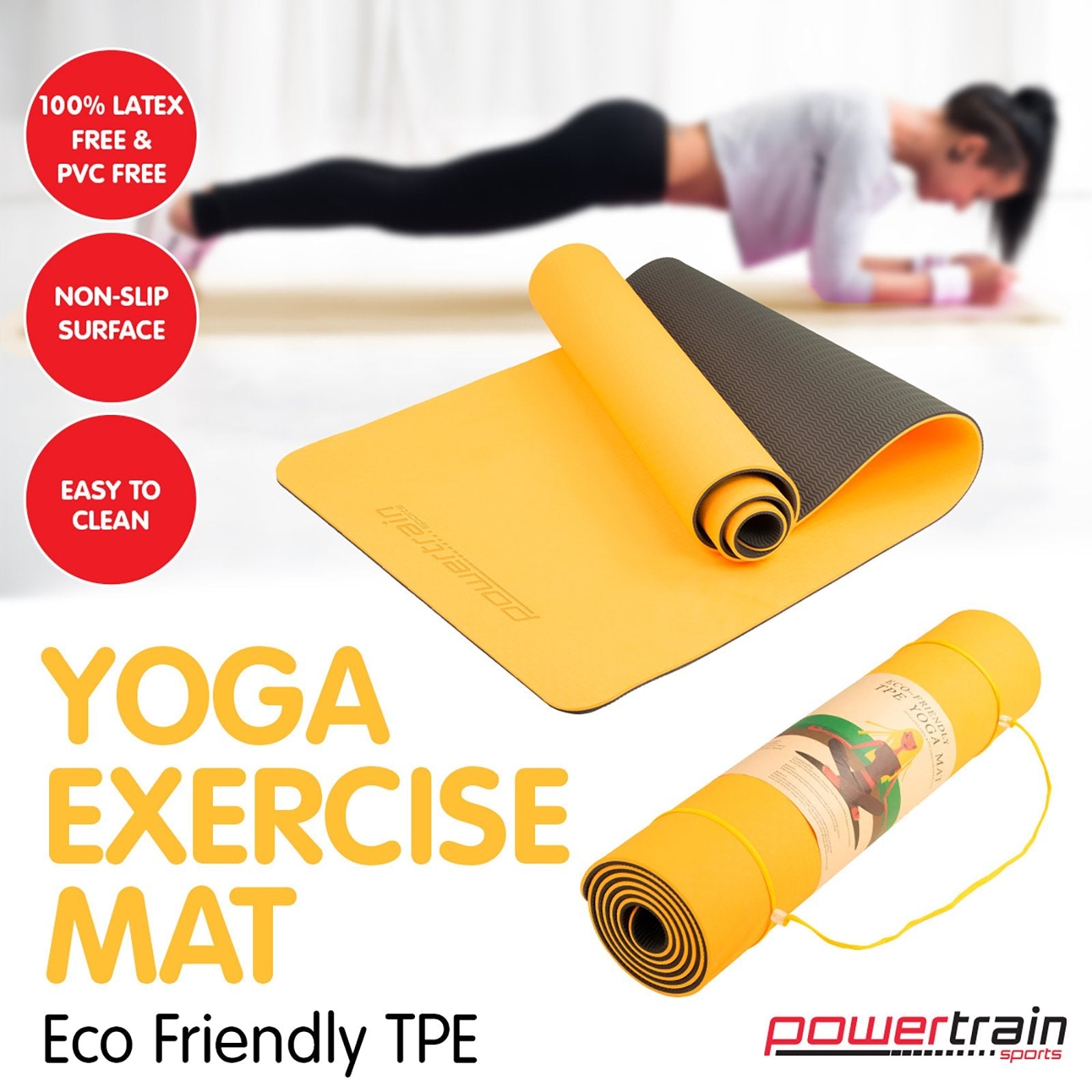 Powertrain Eco-Friendly TPE Pilates Exercise Yoga Mat 8mm - Orange