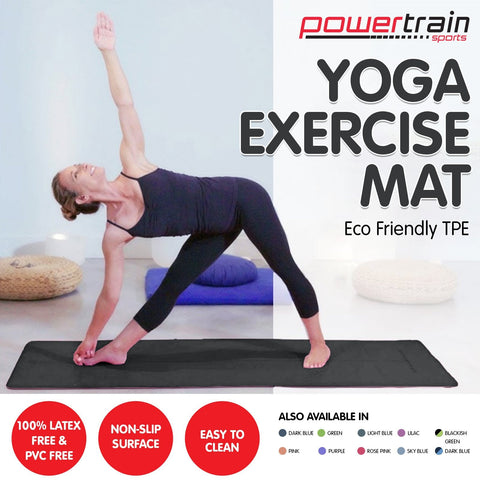 Powertrain Eco-Friendly TPE Yoga Pilates Exercise Mat 6mm - Black