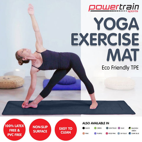 Powertrain Eco-Friendly TPE Yoga Pilates Exercise Mat 6mm - Dark Blue