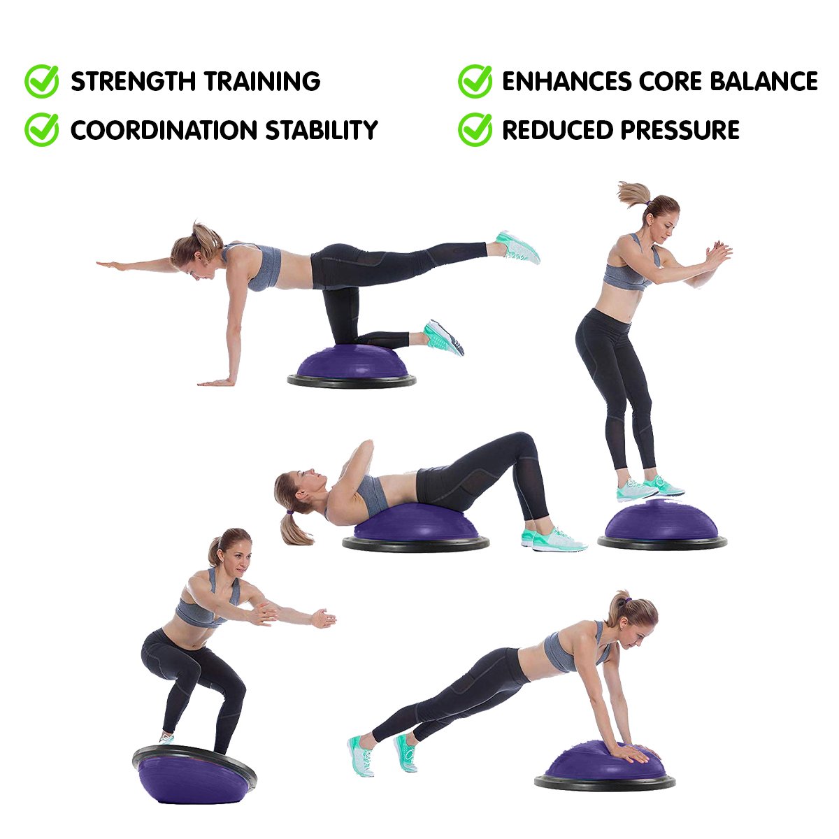Powertrain Fitness Yoga Ball Home Gym Workout Balance Trainer Purple