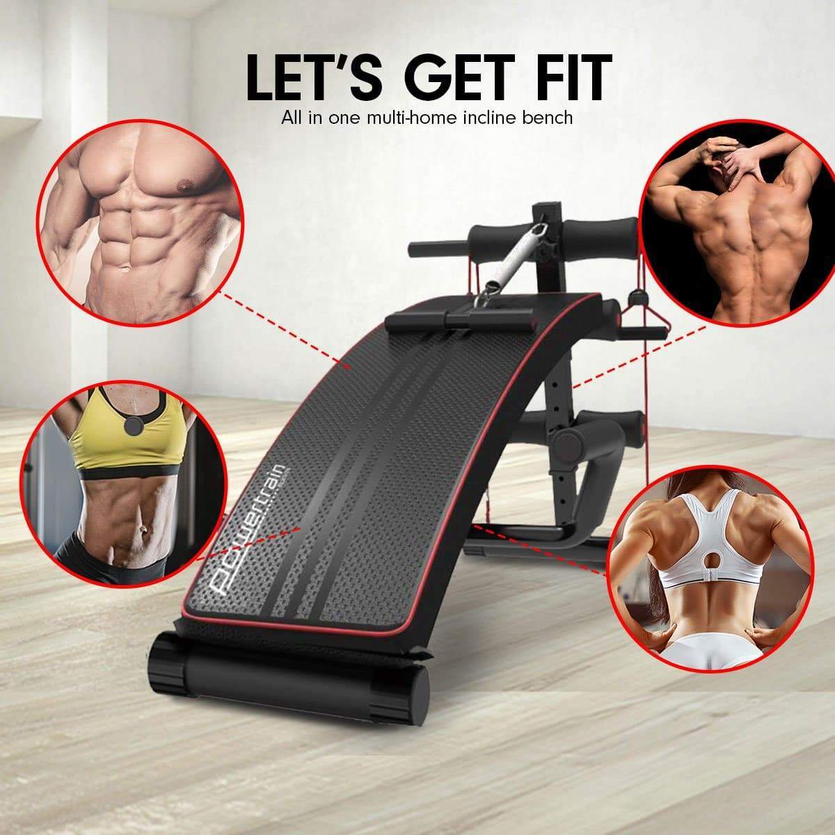 Fatherday-sports and fitness PowerTrain Inclined Sit up bench with Resistance bands Push up Bars