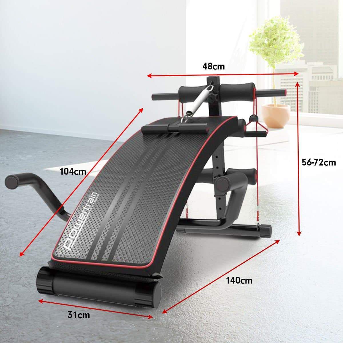 Fatherday-sports and fitness PowerTrain Inclined Sit up bench with Resistance bands Push up Bars