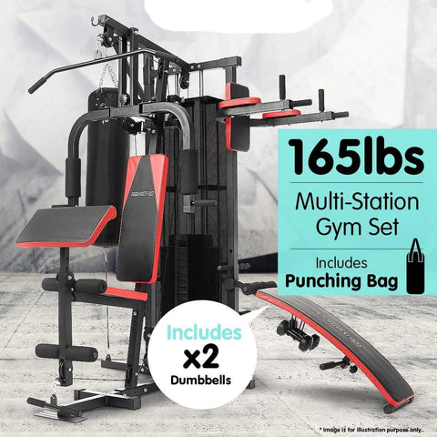 Fatherday-sports and fitness Powertrain Multi-Station Home Gym with Punching Bag - 165lbs