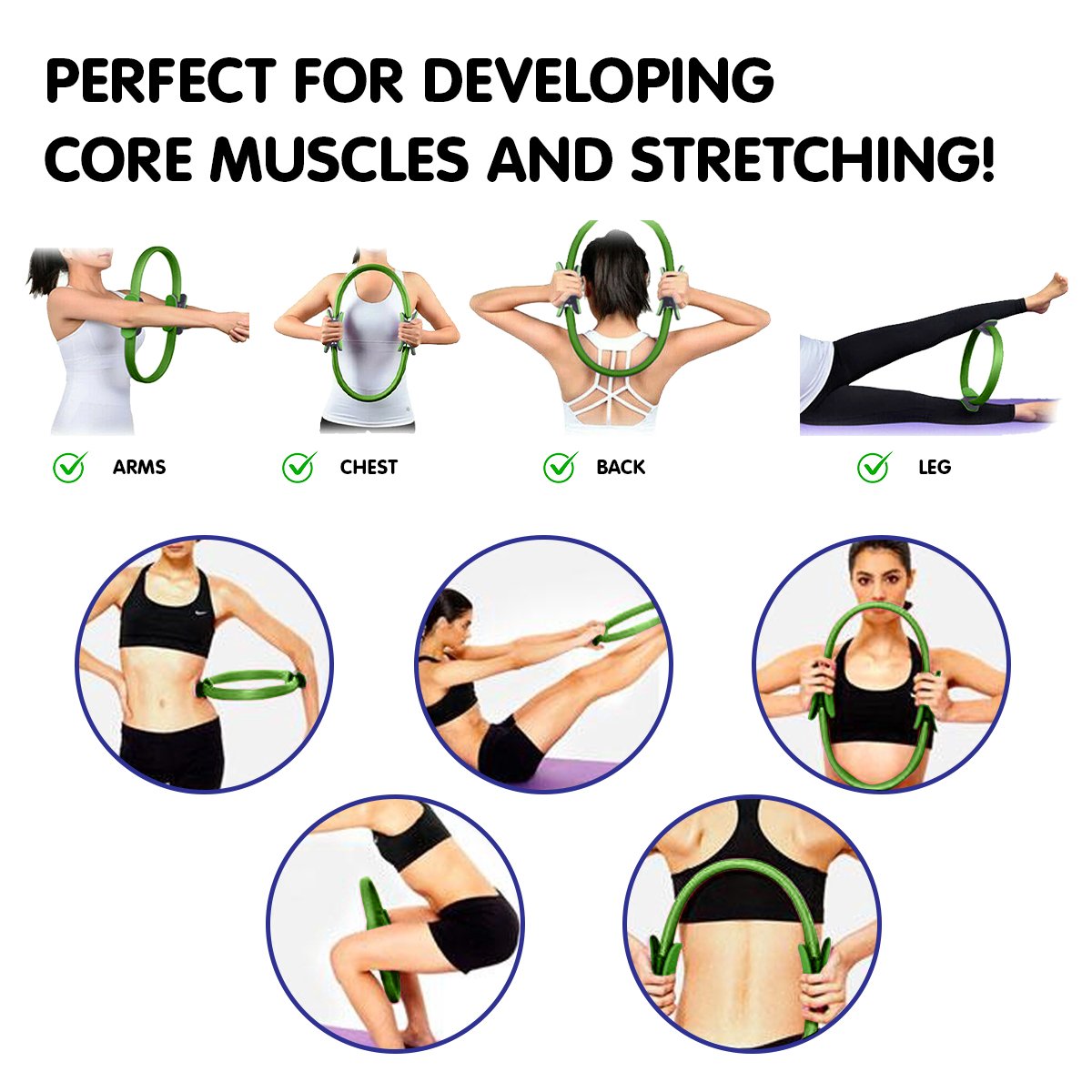 Powertrain Pilates Ring Band Yoga Home Workout Exercise Band Green