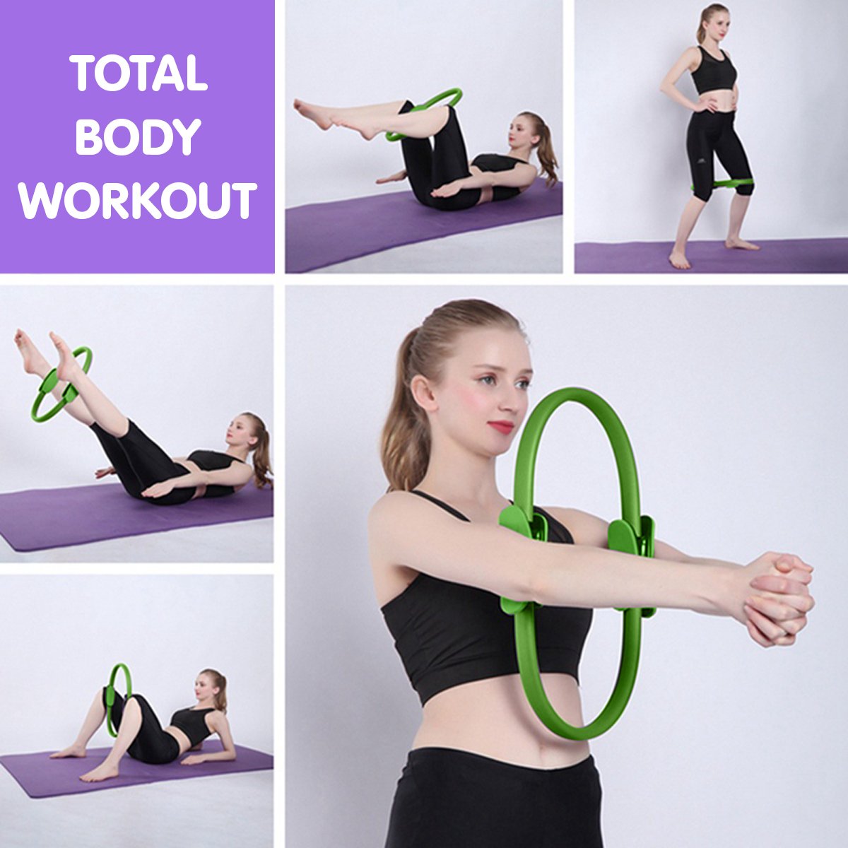 Powertrain Pilates Ring Band Yoga Home Workout Exercise Band Green