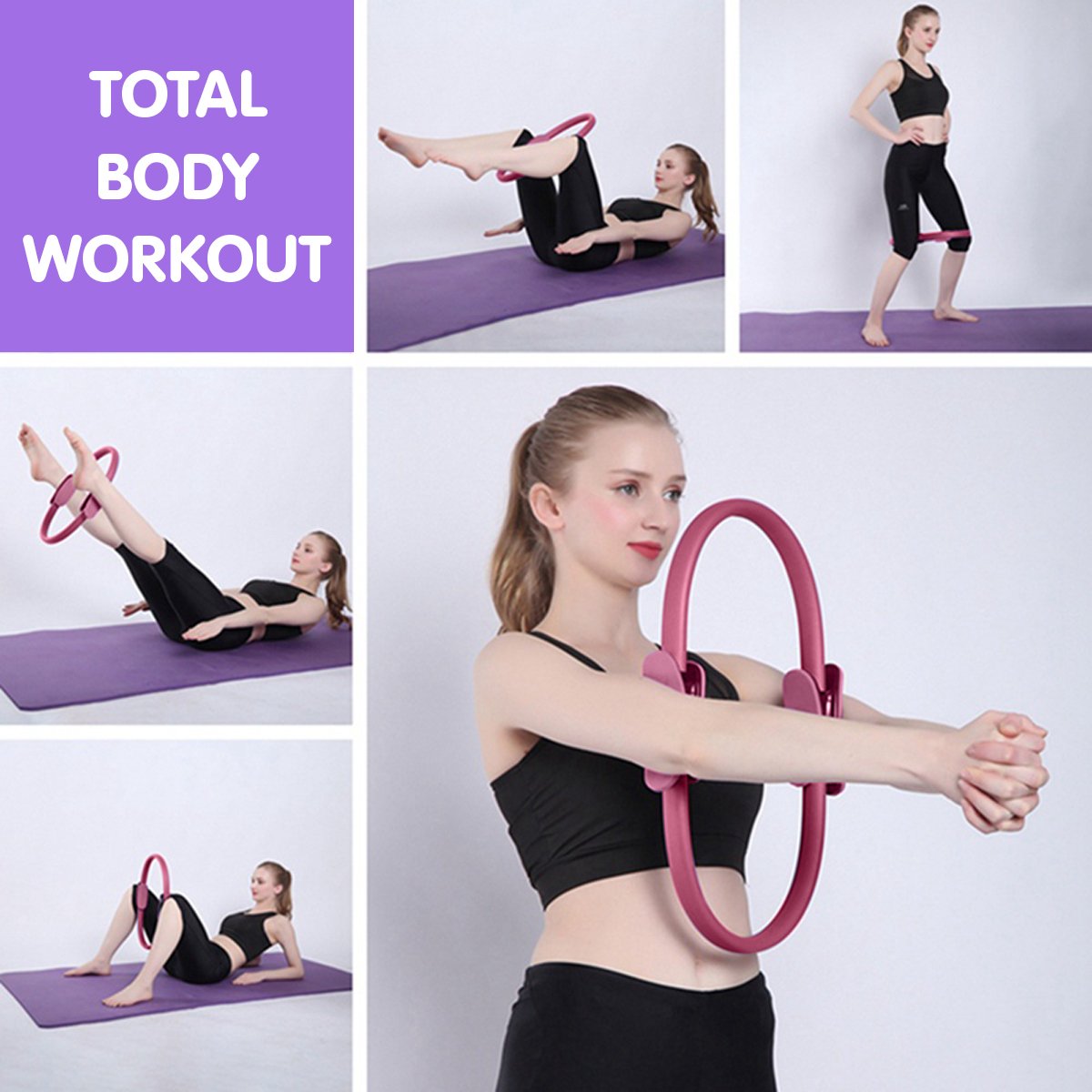 Powertrain Pilates Ring Band Yoga Home Workout Exercise Band Pink