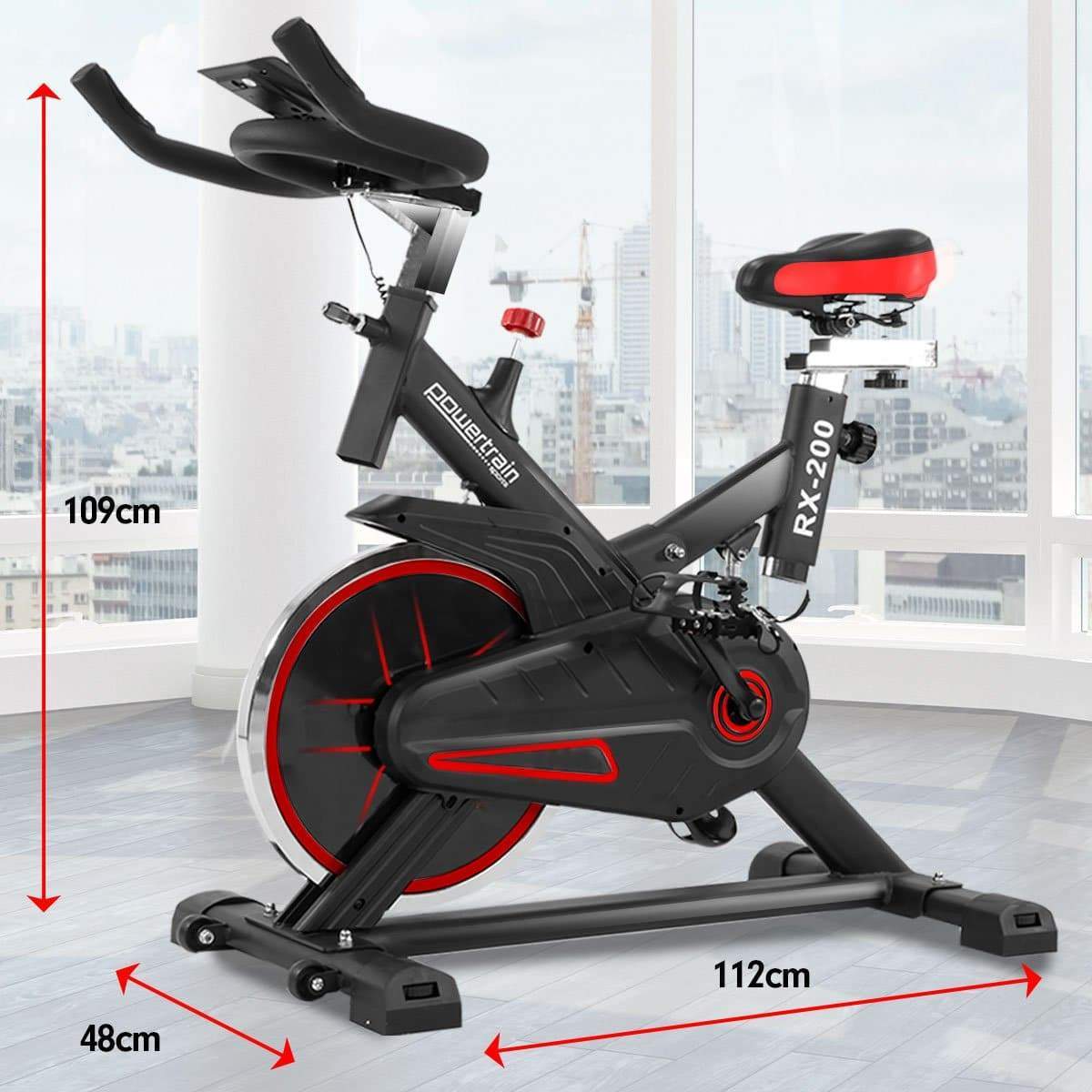 PowerTrain RX-200 Exercise Spin Bike Cardio Cycle - Red
