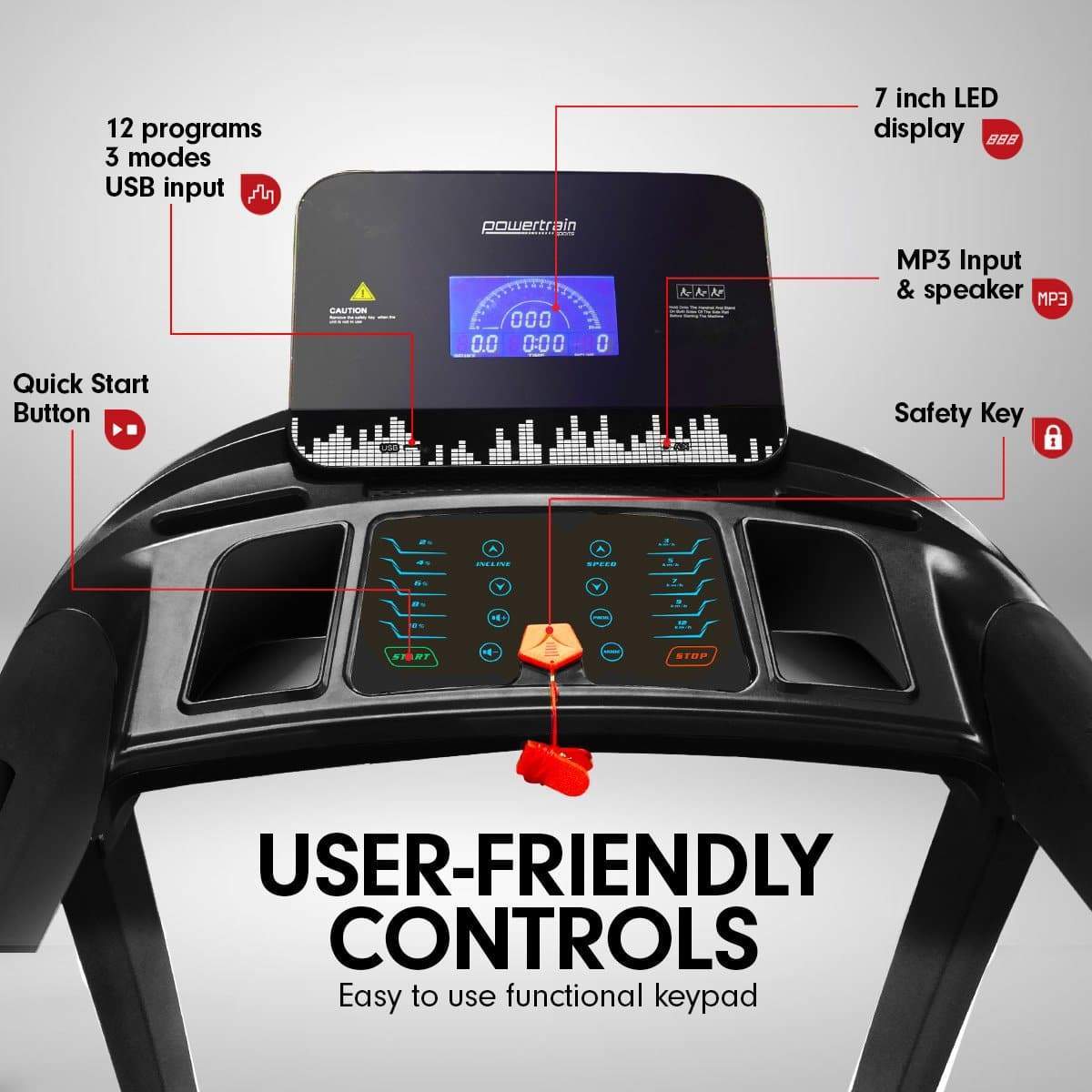 PowerTrain Treadmill V100 Cardio Running Exercise Fitness Home Gym