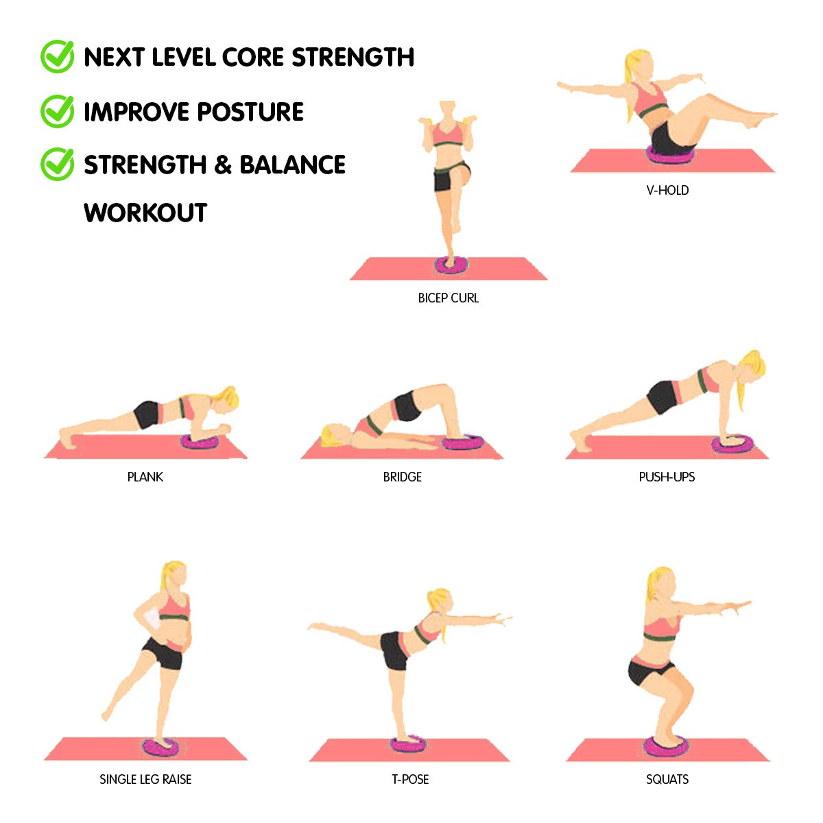 Powertrain Yoga Stability Disc Home Gym Pilates Balance Trainer - Pink
