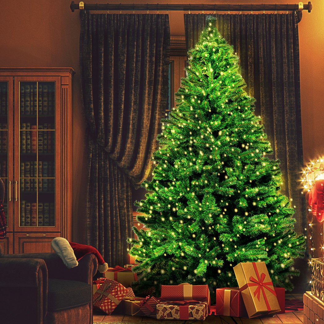Christmas Pre-Lit Christmas Tree 2.1M 7Ft Xmas Home Garden Decor Warm LED Lights