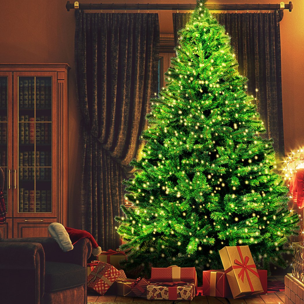 Christmas Pre-Lit Christmas Tree 2.4M 8Ft Xmas Home Garden Decor Warm LED Lights