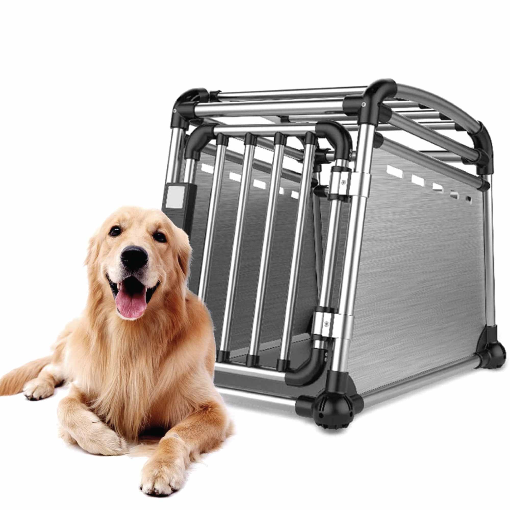 Premium Aluminium Dog Travel Crate - Large Pet Transport Cage