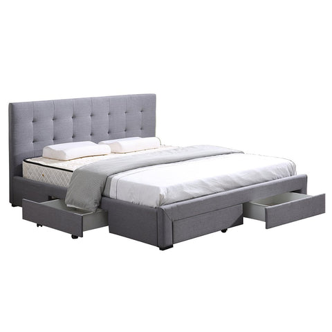 Bedroom Premium fabric Double Bed Frame Base With Storage Drawer-Grey