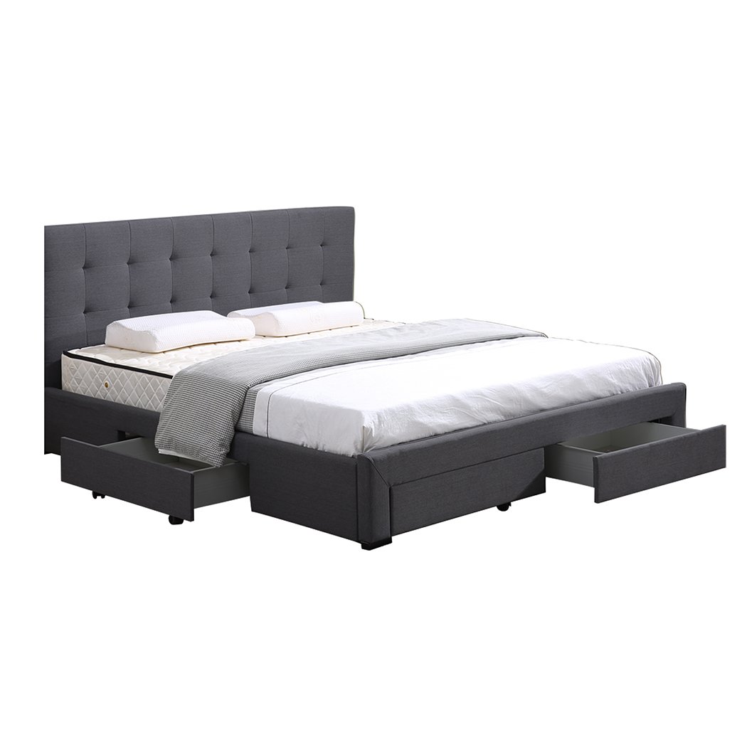 Bedroom Premium fabric king Bed Frame Base With Storage Drawer-Dark Grey