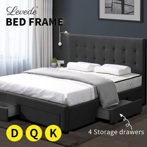 Premium fabric queen Bed Frame Base With Storage Drawer-Dark Grey