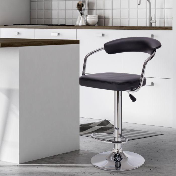 Premium PU leather Adjustable Barstool - Black