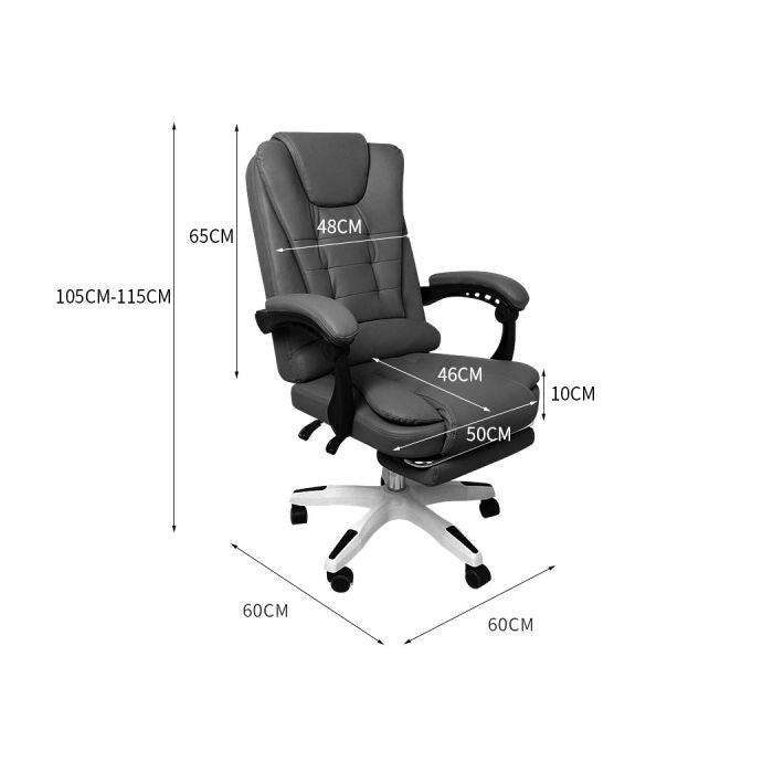 Premium PU leather Gaming Office Chair Executive Footrest-Grey