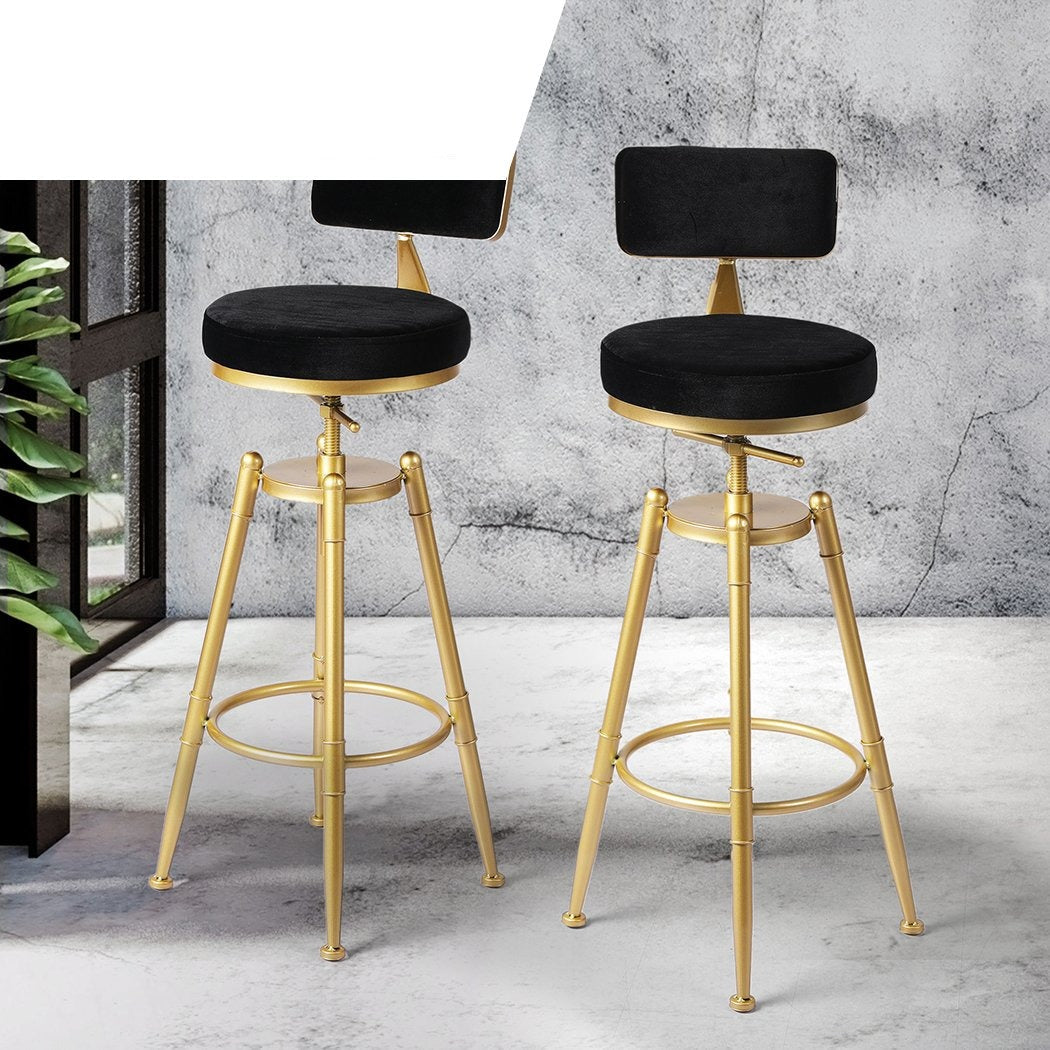 Dining Room Premium velvet upholstery Kitchen Stool Chair Swivel Barstools-black