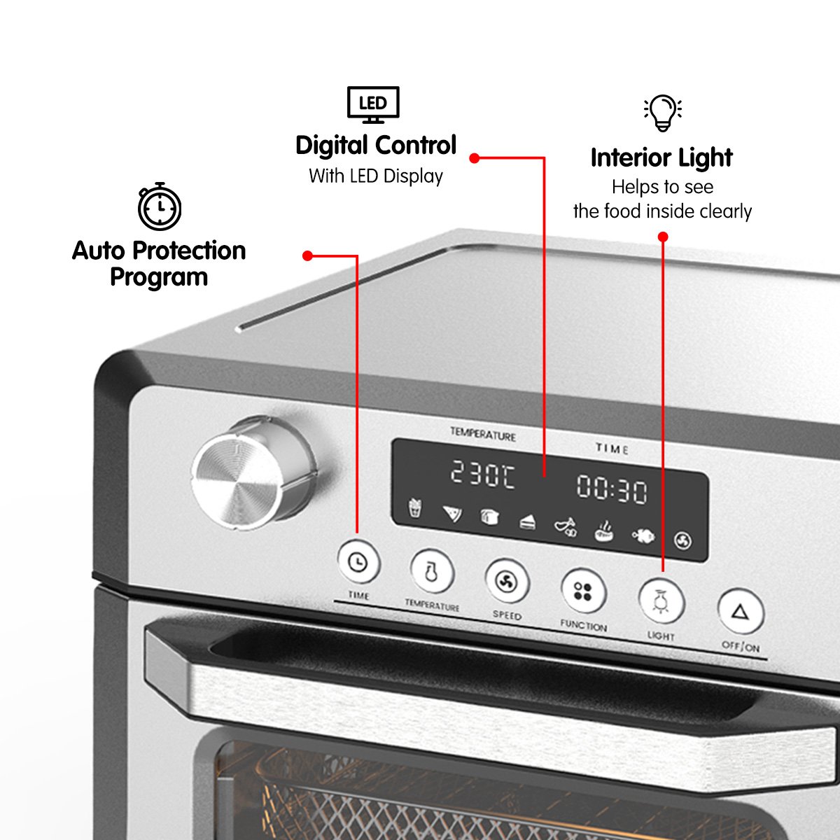 Pronti 18L 1500W Electric Air Fryer Multi Cooker Oven Silver