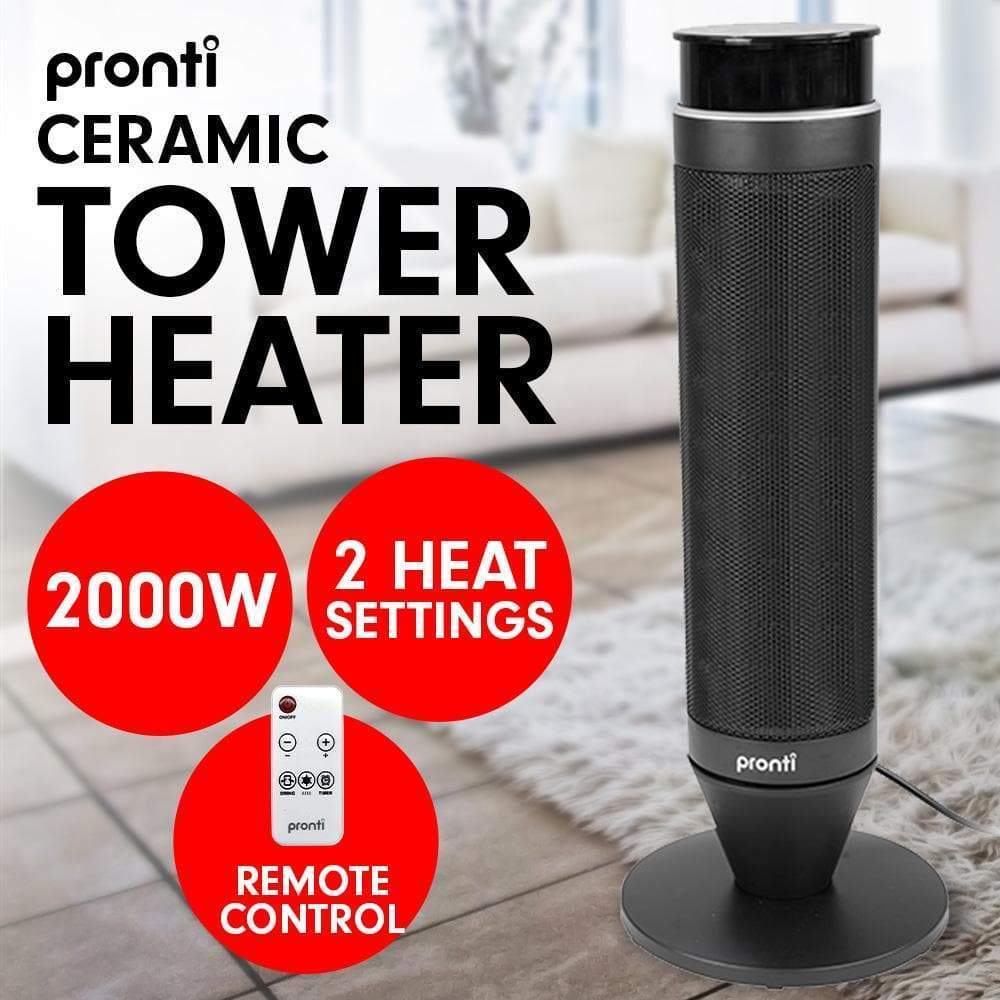 Pronti Electric Tower Heater 2000W Remote Portable - Black