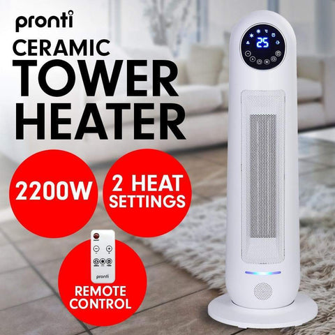 Pronti Electric Tower Heater 2200W Remote Control - White