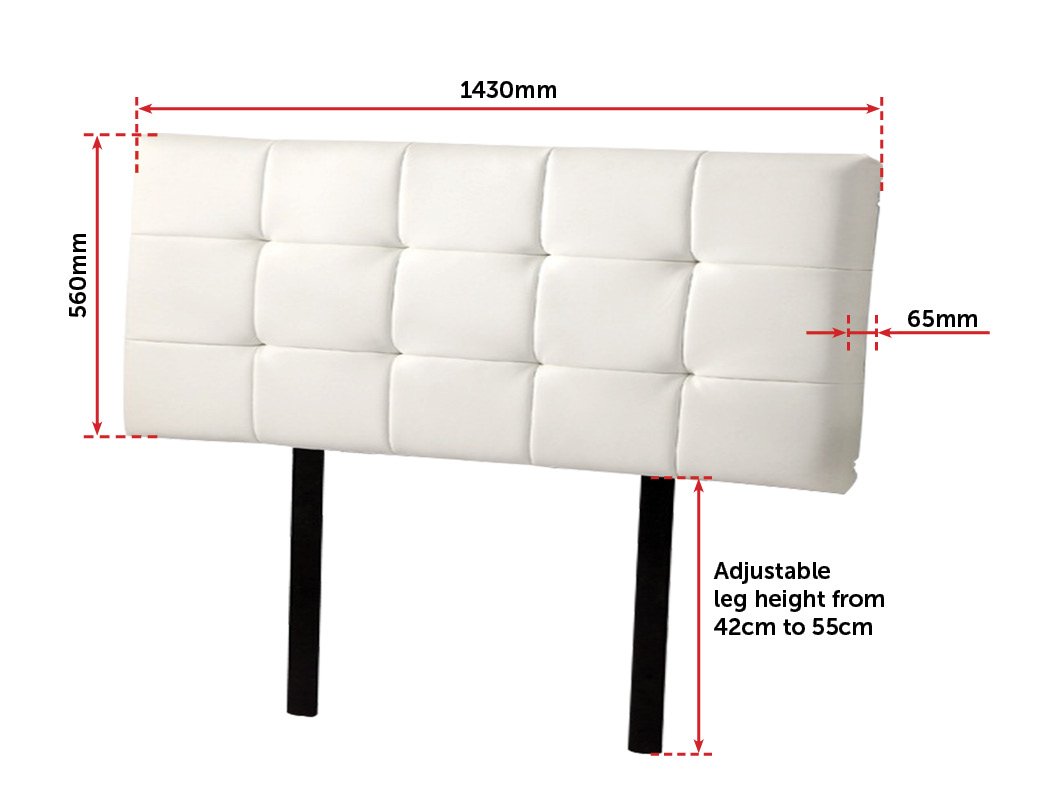 Bedroom PU Leather Double Bed Deluxe Headboard Bedhead - White