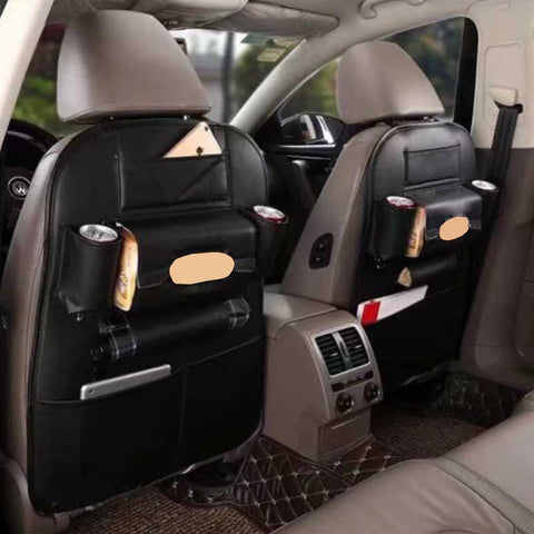 Interior Accessories PVC Leather Car Back Seat Storage Bag Multi-Pocket Organizer Backseat and iPad Mini Holder Black