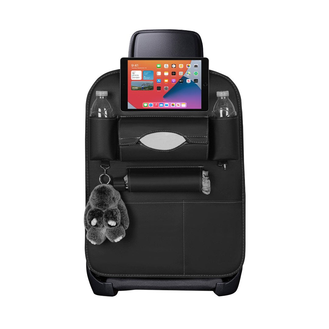 Interior Accessories PVC Leather Car Back Seat Storage Bag Multi-Pocket Organizer Backseat and iPad Mini Holder Black